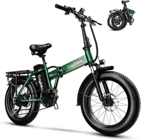1000W Folding Electric Bike,48V 20AH Removable Battery E Bike,30 MPH,80 Miles Max Range Electric Bike for Adults,20" Fat Tire Foldable ebike,Adult Electric Bicycle for Commute Beach Snow