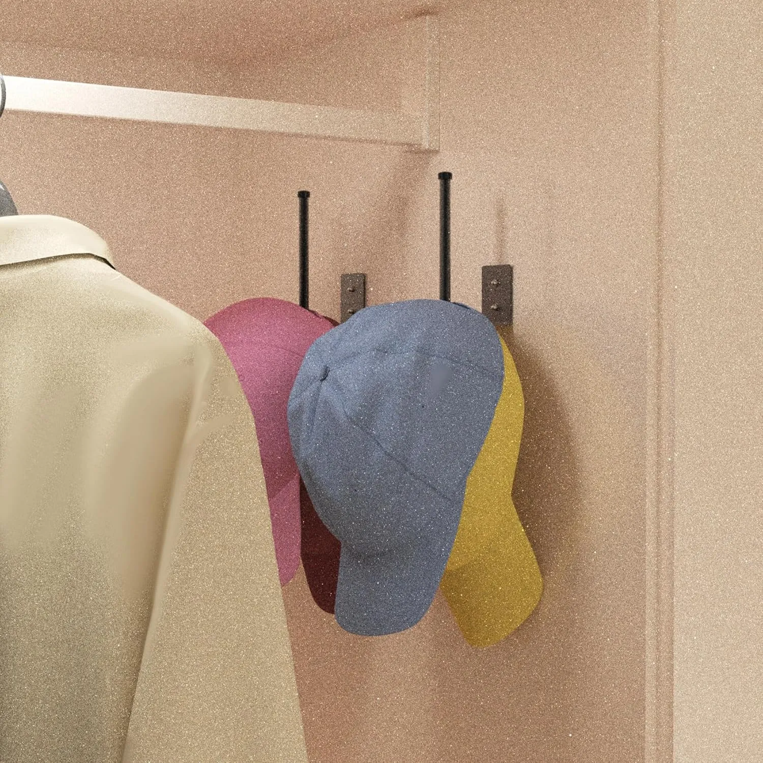 2 Pack Hat Racks for Baseball Caps, Stainless Steel Hat Organizer for Baseball Cap, Hat Holder Storage Organizer, Hat Hanger Strong Adhesive/Wall Drilled for Door, Bedroom, Closet(Black 6 in)