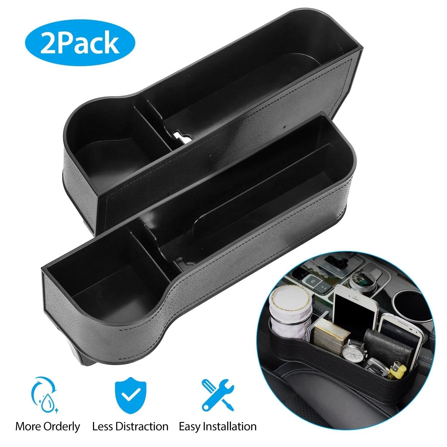 2-Pieces: Car Console Side Organizer