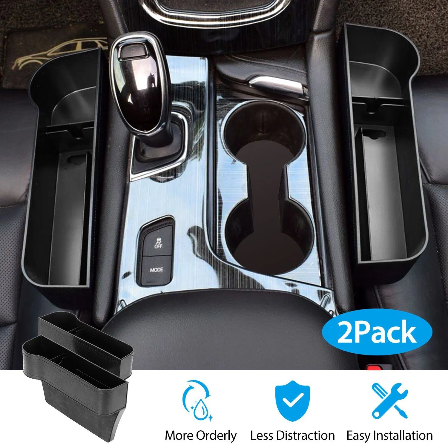 2-Pieces: Car Console Side Organizer