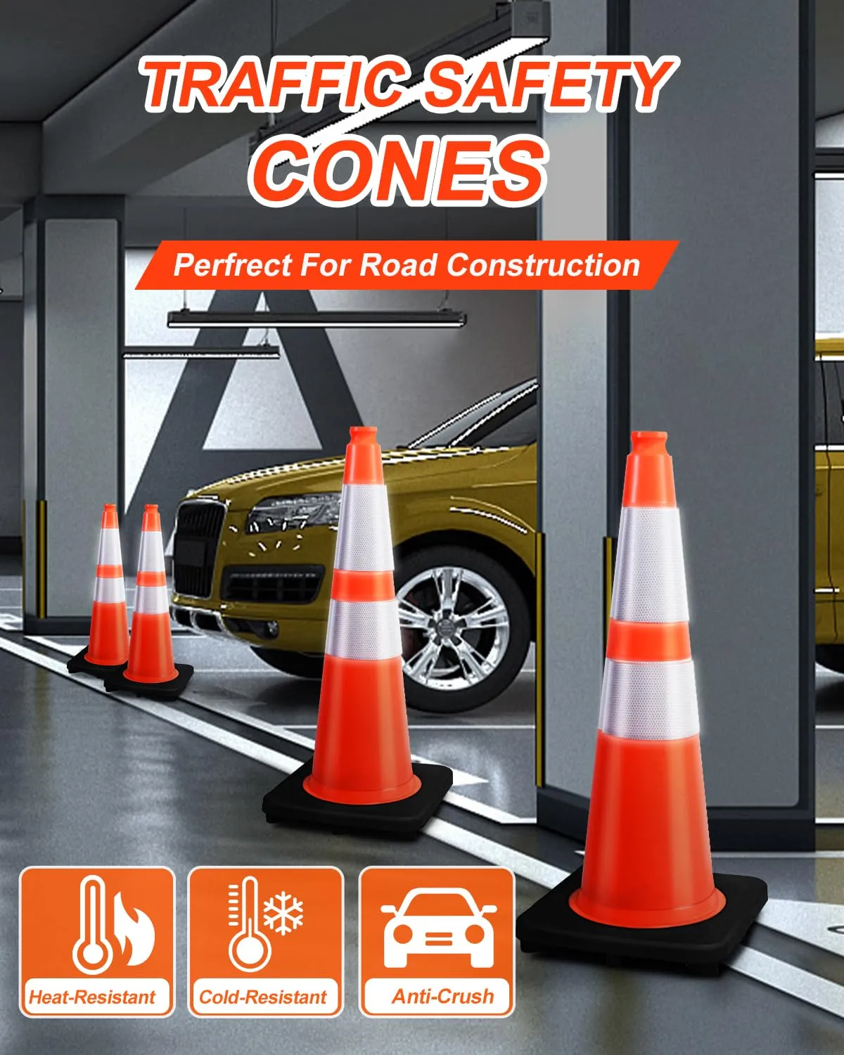 (8 Pack) BESEA 28 inch Traffic Safety Cones Orange Road Parking Cones Heavy Duty Construction Cone Structurally Stable for Traffic Control at Public Place