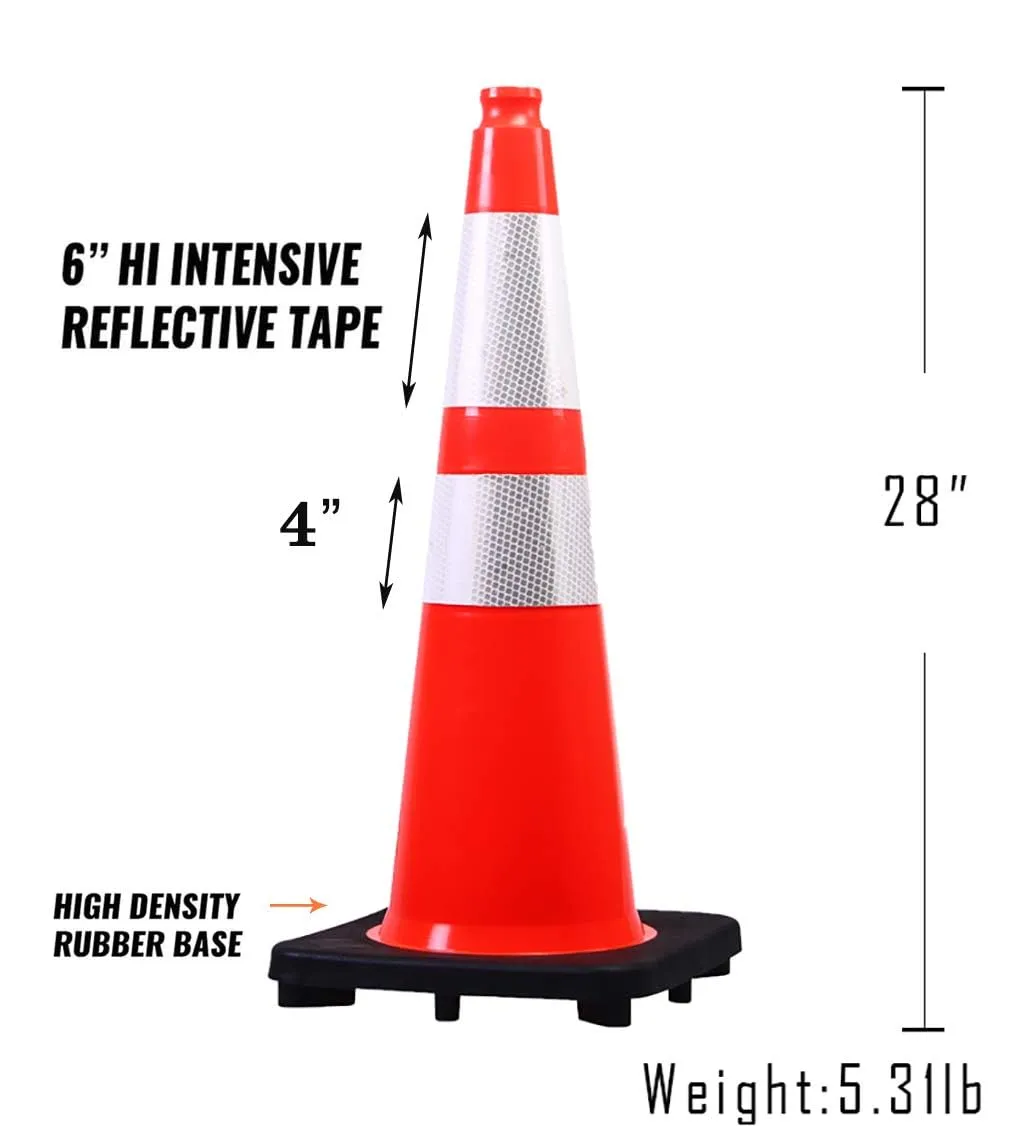 (8 Pack) BESEA 28 inch Traffic Safety Cones Orange Road Parking Cones Heavy Duty Construction Cone Structurally Stable for Traffic Control at Public Place