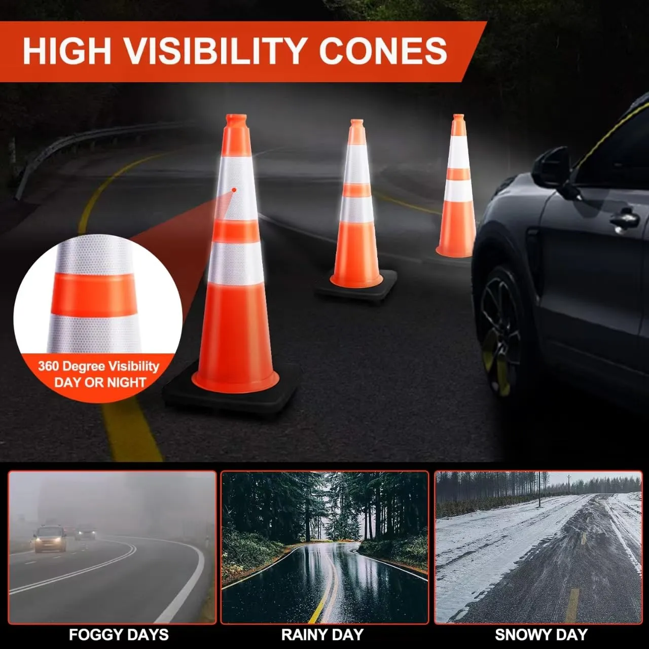 (8 Pack) BESEA 28 inch Traffic Safety Cones Orange Road Parking Cones Heavy Duty Construction Cone Structurally Stable for Traffic Control at Public Place