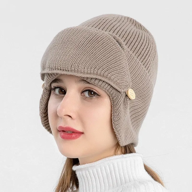 Autumn and winter new aviator glasses ear caps plus velvet warm woolen cap women Korean knitted hat mask