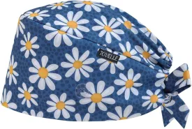 Blue Daisy Double-Sided Printed Scrub Caps for Women with Buttons, Adjustable Static-Resistant Medical Hats, Stylish and Breathable Surgical Caps with Sweatband for Long Hours