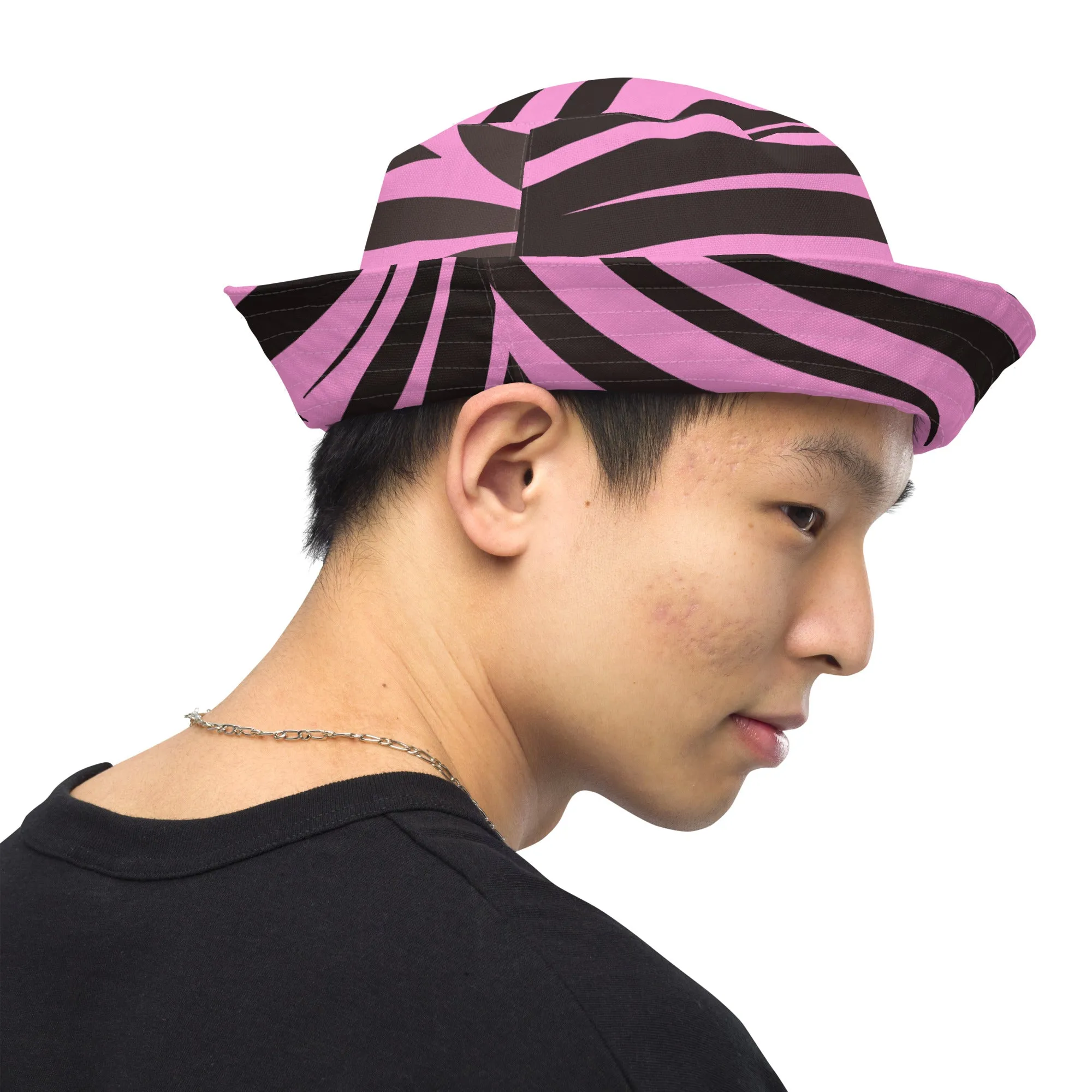 Blushing Stripes Pink Zebra Bucket Hat, lioness-love