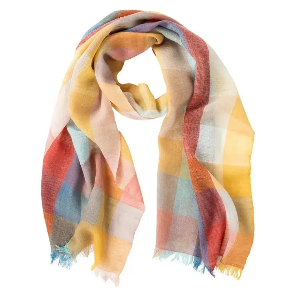 Bright Plaid Lightweight Wool Scarf