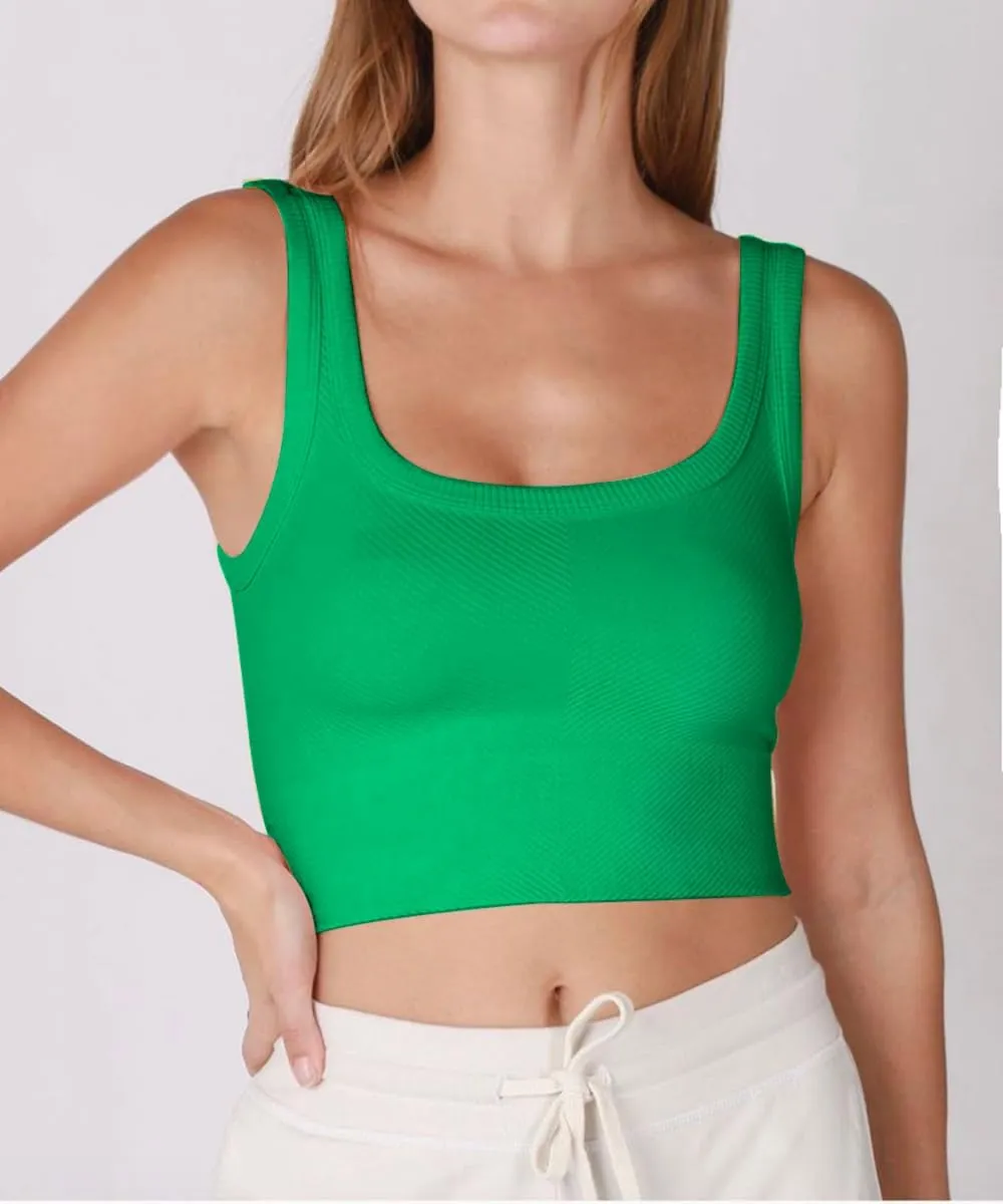 CHYRII Womens Summer Square Neck Going Out Tops Ribbed Basic Tank Crop Workout Tops