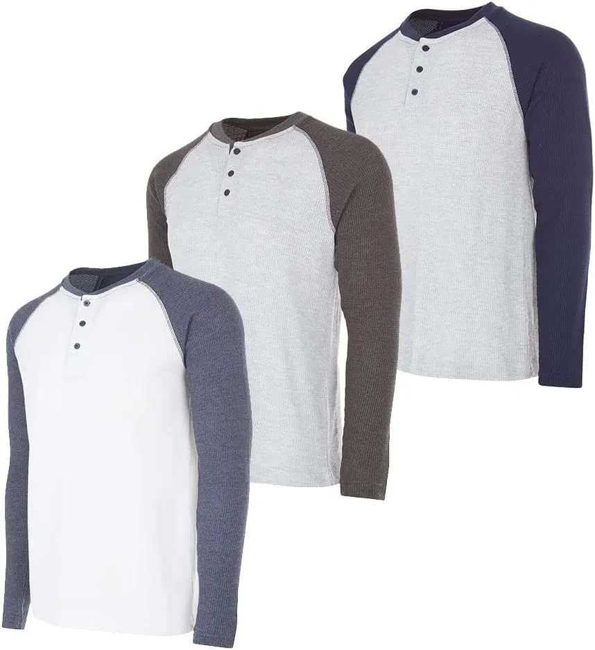 DARESAY 3 Pack: Thermal Long Sleeve Tee Shirt for Men- Henley & Crew Long Sleeve Shirts for Men  Mens Long Sleeve T Shirts