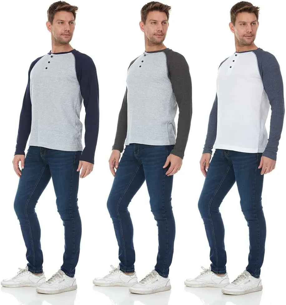 DARESAY 3 Pack: Thermal Long Sleeve Tee Shirt for Men- Henley & Crew Long Sleeve Shirts for Men  Mens Long Sleeve T Shirts