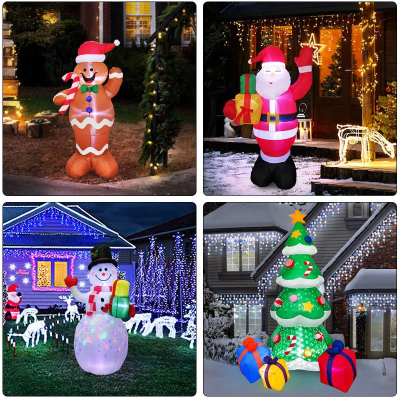 Decorazioni Natalizie per Giardino: Pupazzi Gonfiabili di Babbo Natale e Pupazzo di Neve con Luci LED