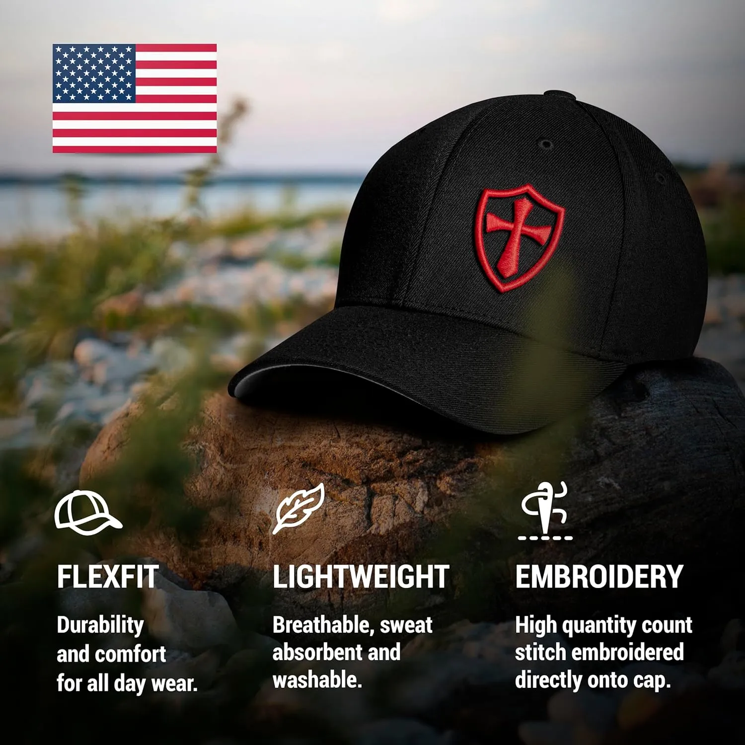 Dion Wear Crusader Baseball Cap for Men, Mid Profile Stretch Fitted