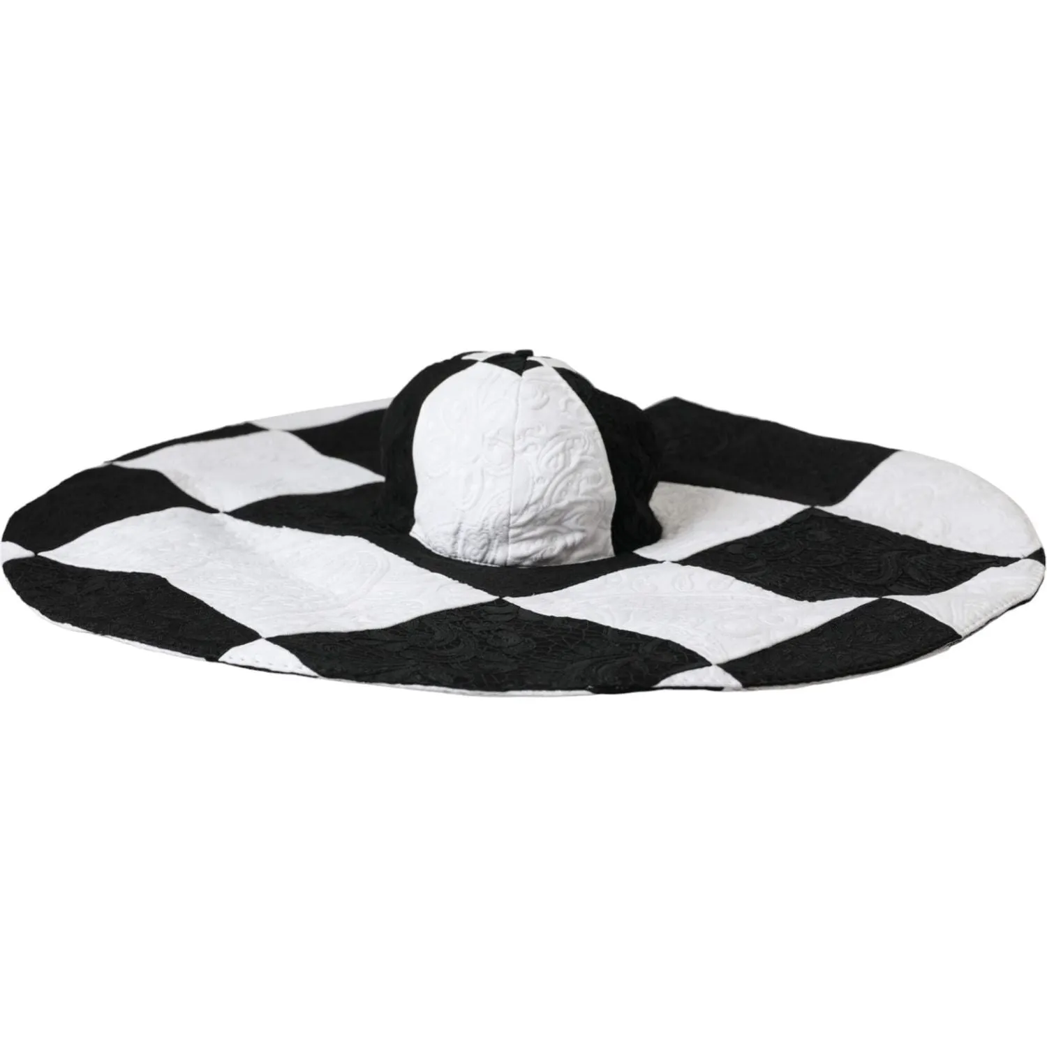 Dolce & Gabbana Black White Checkered Wide Brim Floppy Hat