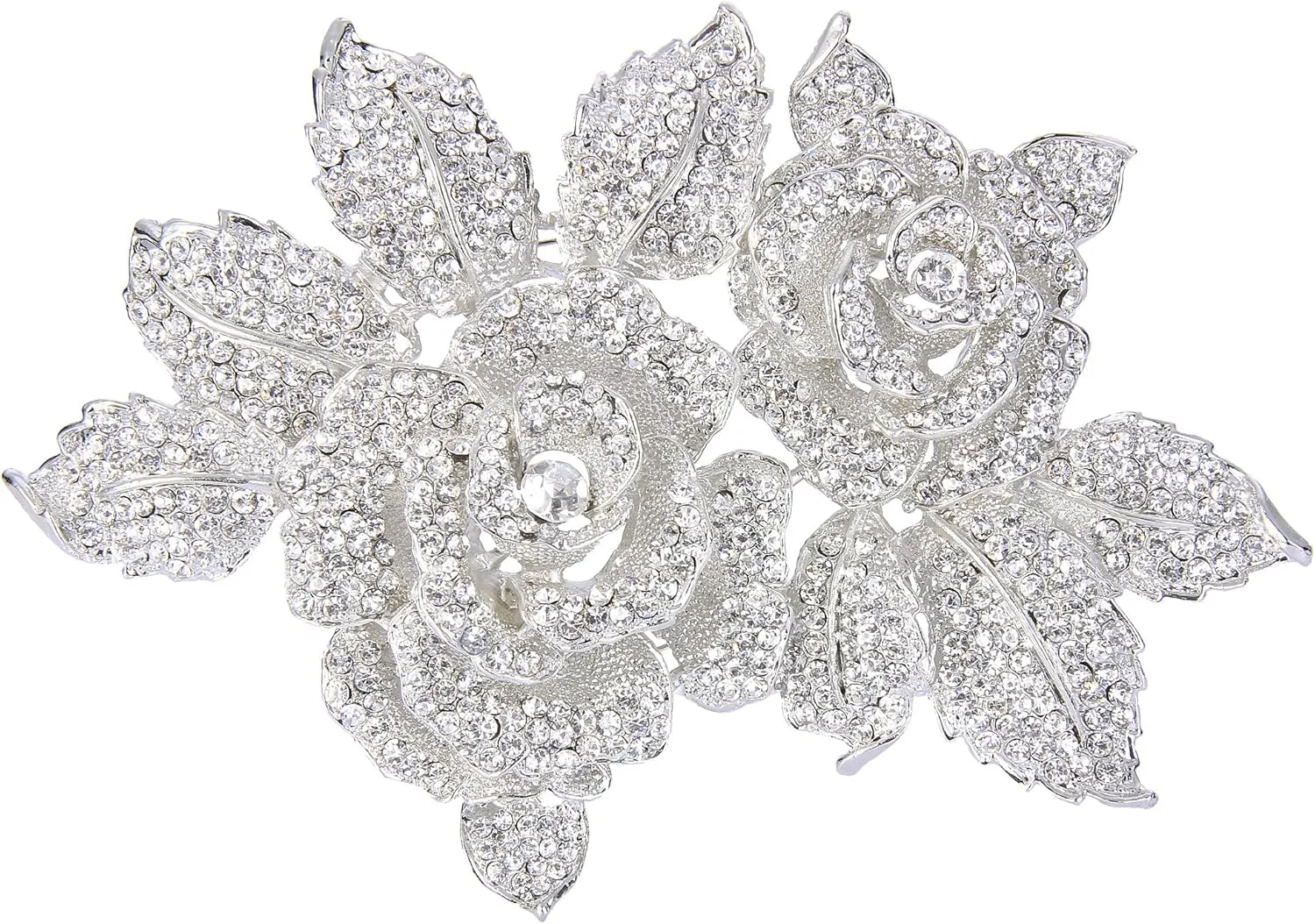 EVER FAITH Women's Austrian Crystal Bridal 2 Rose Flower Plant Brooch for Bride, Women, Sister