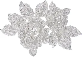 EVER FAITH Women's Austrian Crystal Bridal 2 Rose Flower Plant Brooch for Bride, Women, Sister