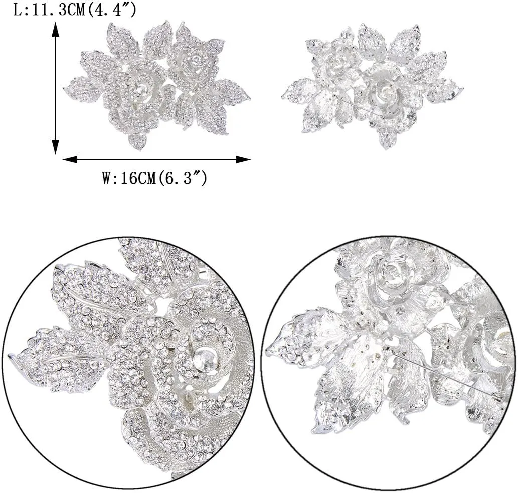 EVER FAITH Women's Austrian Crystal Bridal 2 Rose Flower Plant Brooch for Bride, Women, Sister