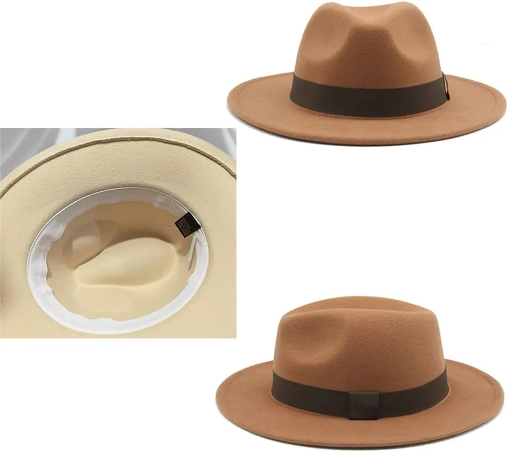 Fedora Hat Winter Hats for Women Men's Wide Brim Hat Classic Beige Wedding Church Bowler Caps,Black-60-62cm