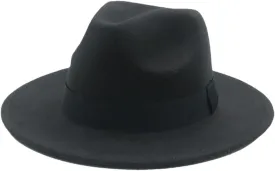 Fedora Hat Winter Hats for Women Men's Wide Brim Hat Classic Beige Wedding Church Bowler Caps,Black-60-62cm