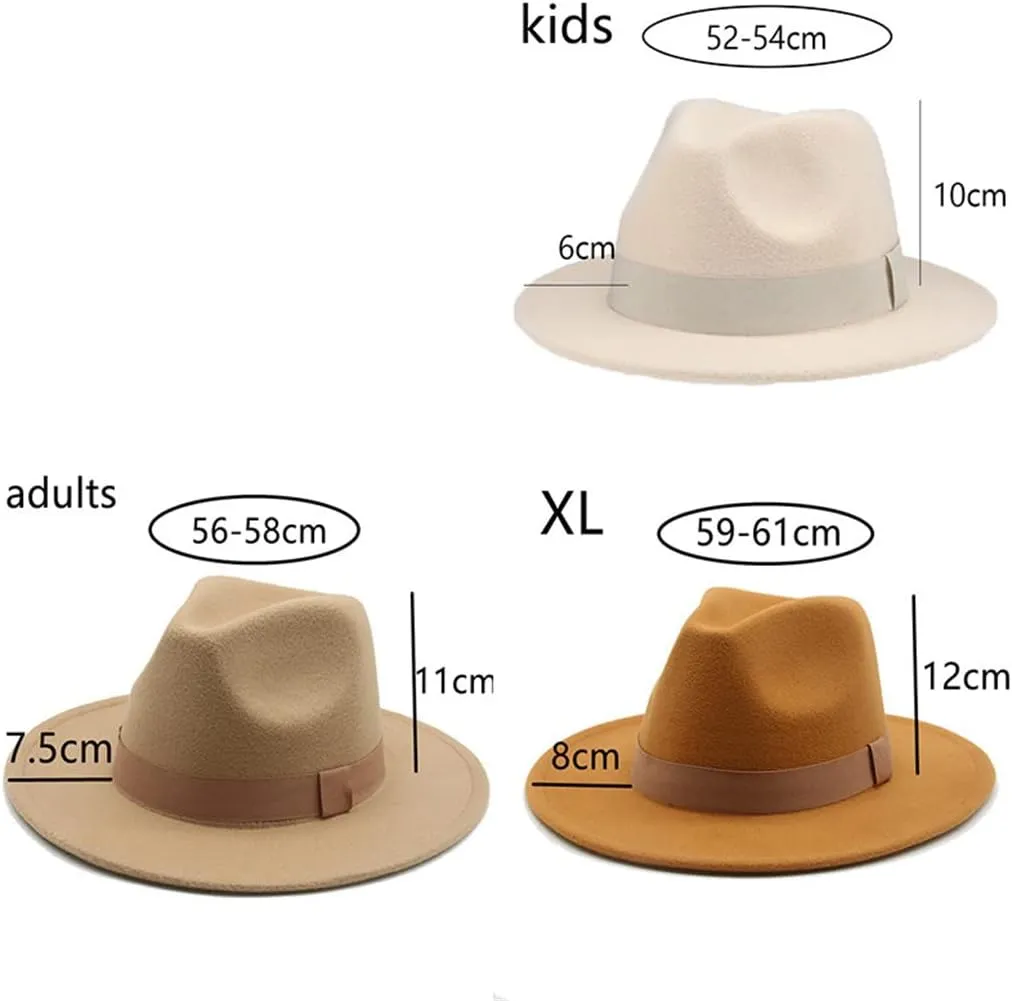 Fedora Hat Winter Hats for Women Men's Wide Brim Hat Classic Beige Wedding Church Bowler Caps,Black-60-62cm