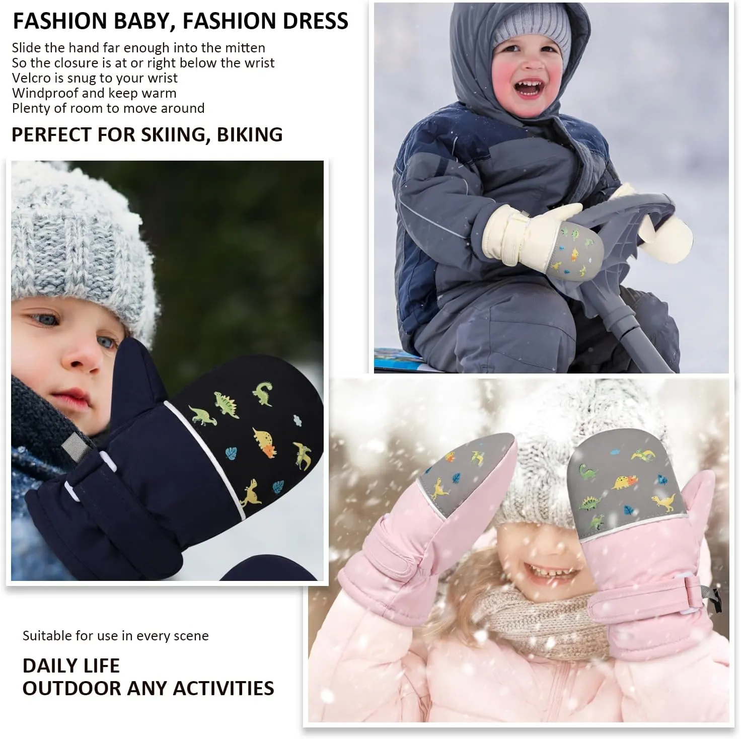 Fleece Lined Mittens for Baby Boys Girls,Infant Baby Toddler Little Kids Winter Gloves Mittens for Children