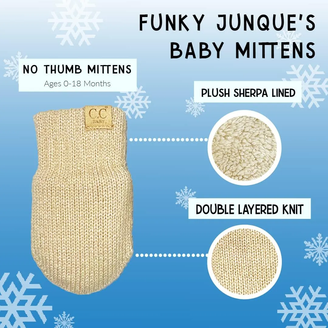 Funky Junque Baby Boy Mittens Newborn, Fleece Lined No Thumb Soft Double Layer Knit Gloves, Infant Mittens 0-9 Months