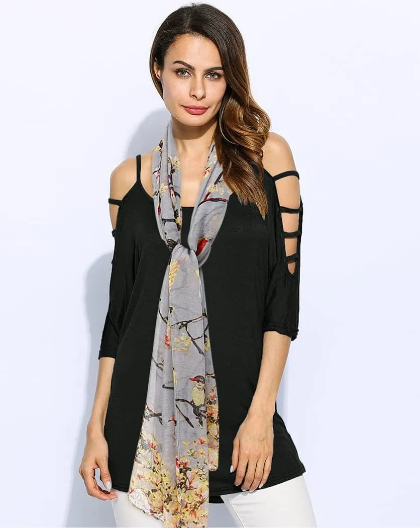 GERINLY Scarfs for Women Lightweight Floral Birds Print Cotton Scarves and Wraps for Summer Shawl