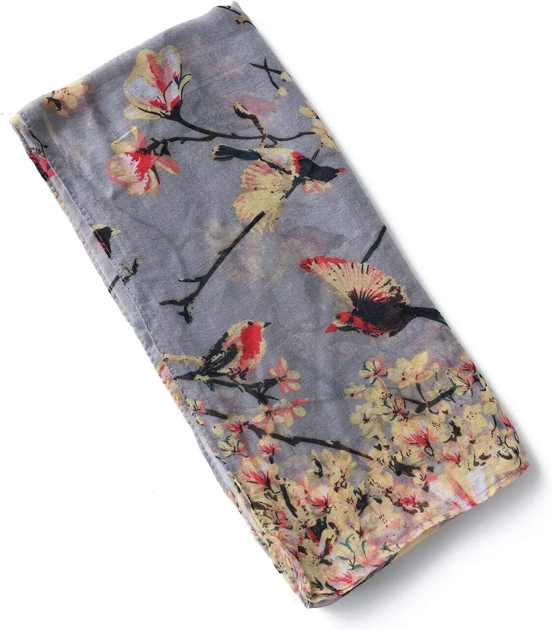 GERINLY Scarfs for Women Lightweight Floral Birds Print Cotton Scarves and Wraps for Summer Shawl