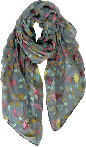 GERINLY Scarfs for Women Lightweight Floral Birds Print Cotton Scarves and Wraps for Summer Shawl