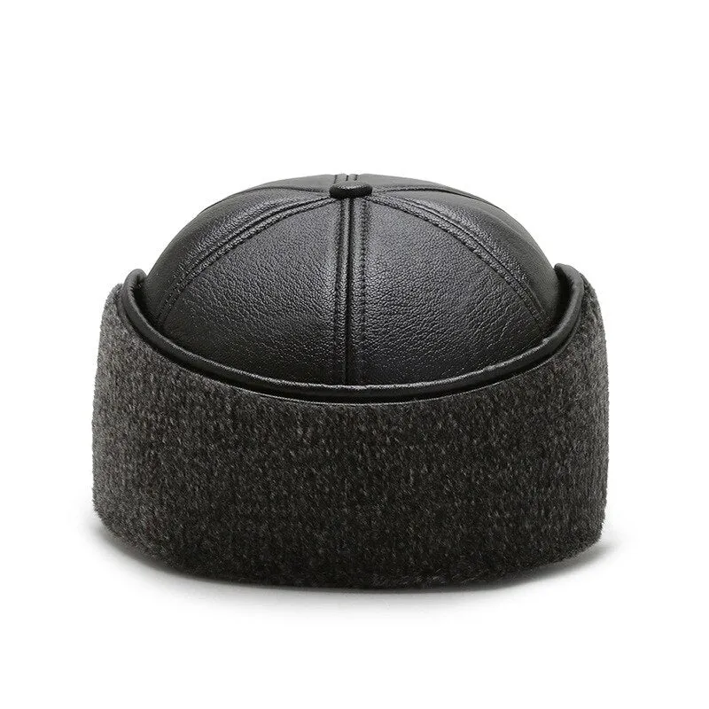 High Quality Men's Winter Baseball Cap Pu Leather Thicken Plus Velvet Warm Snapback Hats Black Cap Casquette Homme