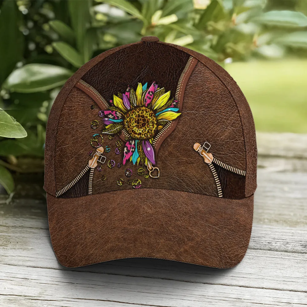 Hippie Sunflower Leather Style Baseball Cap Coolspod