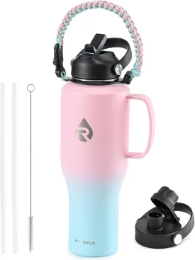 Insulated Water Bottle 40oz (Cold for 48 Hrs), Stainless Steel Water Bottle with Handle & Straw Lid & Paracord Handle, Triple Wall Vacuum Leakproof Travel Flask, Fit in Any Car Cup Holder