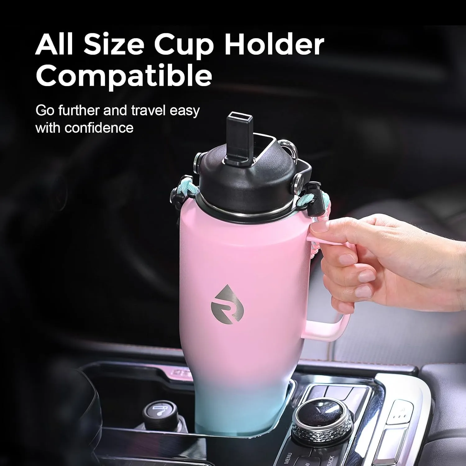 Insulated Water Bottle 40oz (Cold for 48 Hrs), Stainless Steel Water Bottle with Handle & Straw Lid & Paracord Handle, Triple Wall Vacuum Leakproof Travel Flask, Fit in Any Car Cup Holder