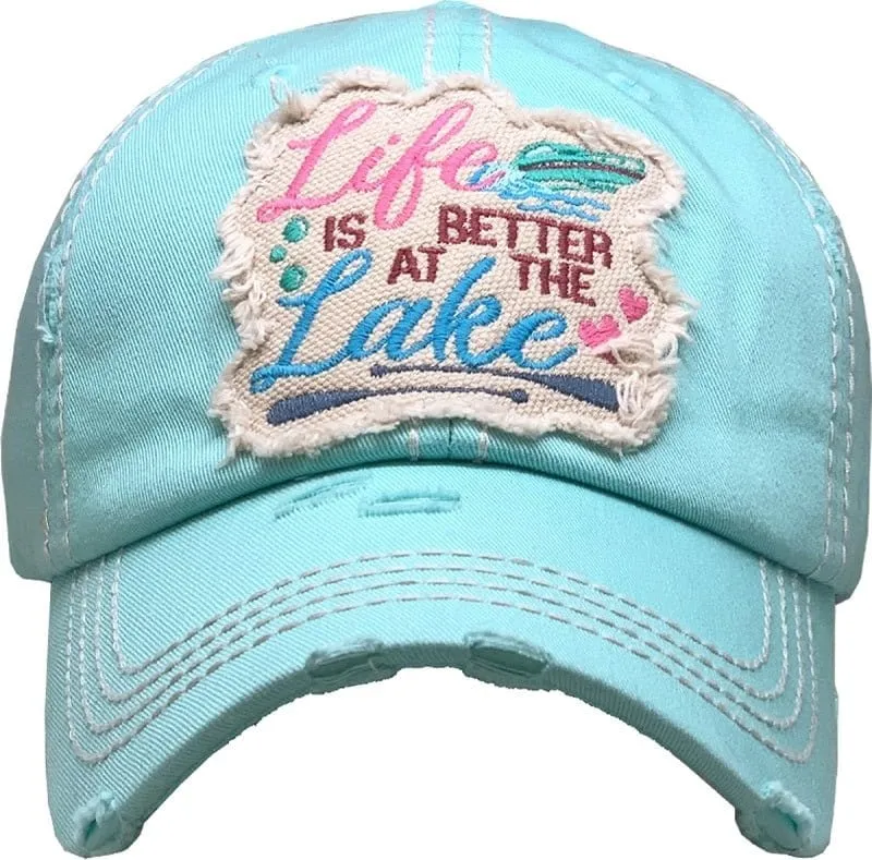 KBV1370 "LIFE IS BETTER AT THE LAKE " Vintage Washed Baseball Cap
