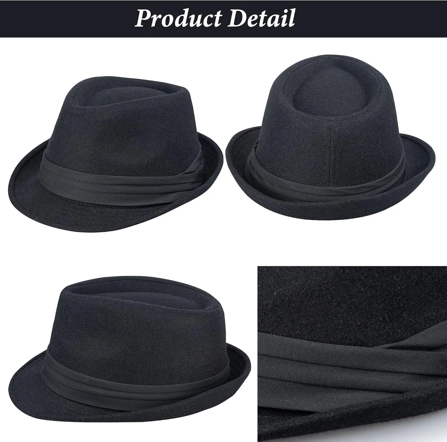 Kids-Felt-Fedora-Trilby-Gangster-Hat Toddler-Boys Panama Derby Manhattan Cuban Hat Jazz-Cap(Size 6 5/8 for 2-5T)