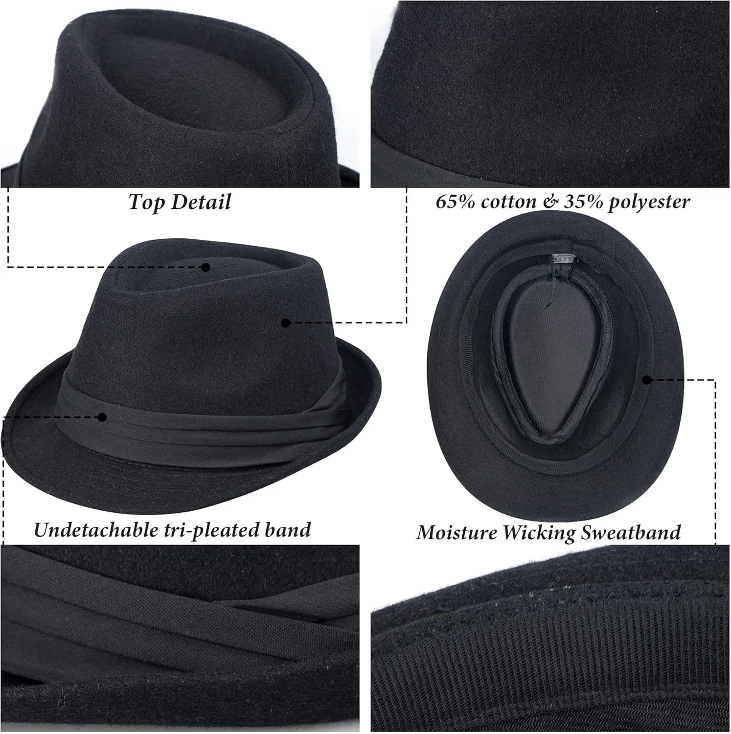 Kids-Felt-Fedora-Trilby-Gangster-Hat Toddler-Boys Panama Derby Manhattan Cuban Hat Jazz-Cap(Size 6 5/8 for 2-5T)