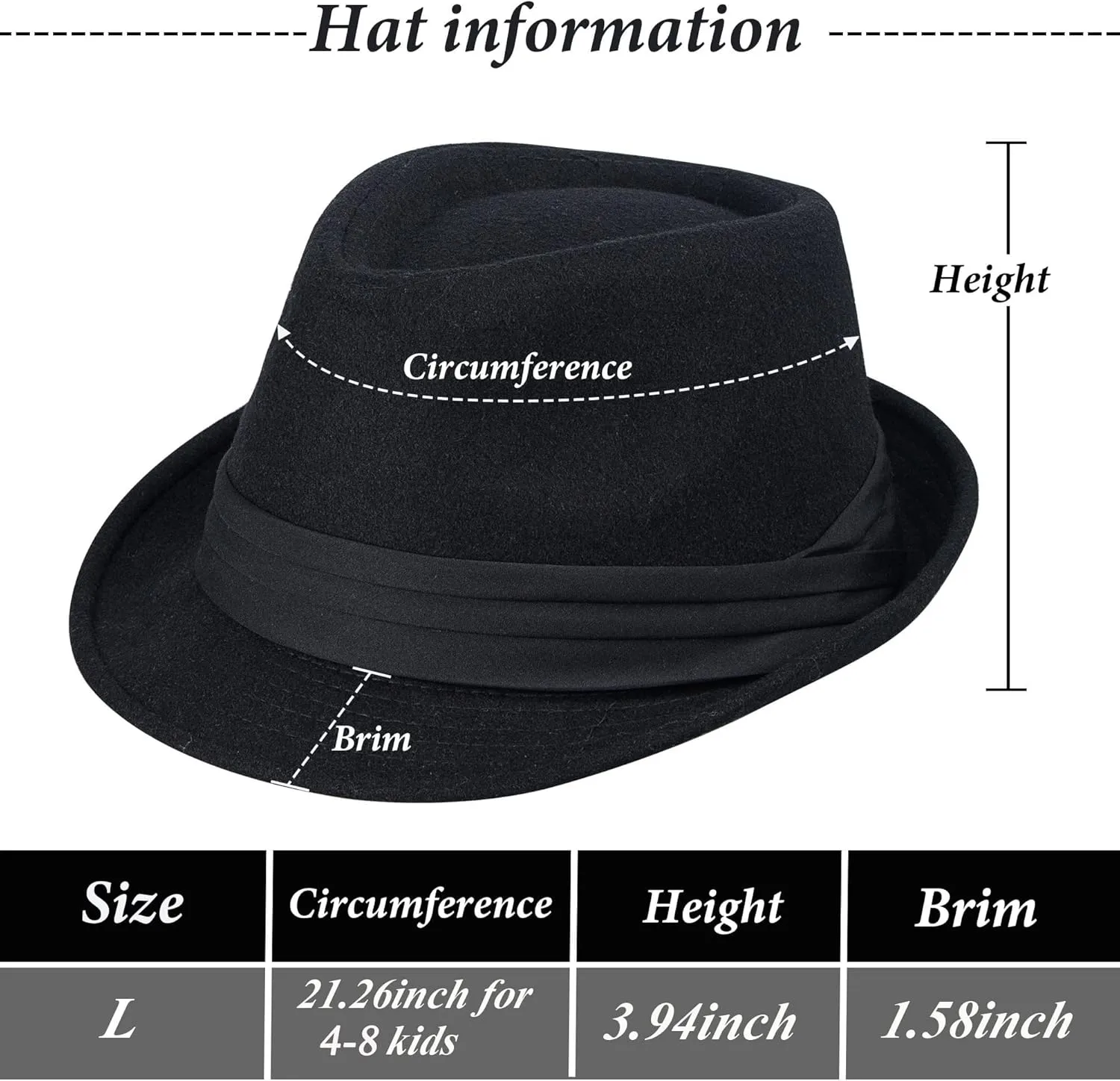 Kids-Felt-Fedora-Trilby-Gangster-Hat Toddler-Boys Panama Derby Manhattan Cuban Hat Jazz-Cap(Size 6 5/8 for 2-5T)