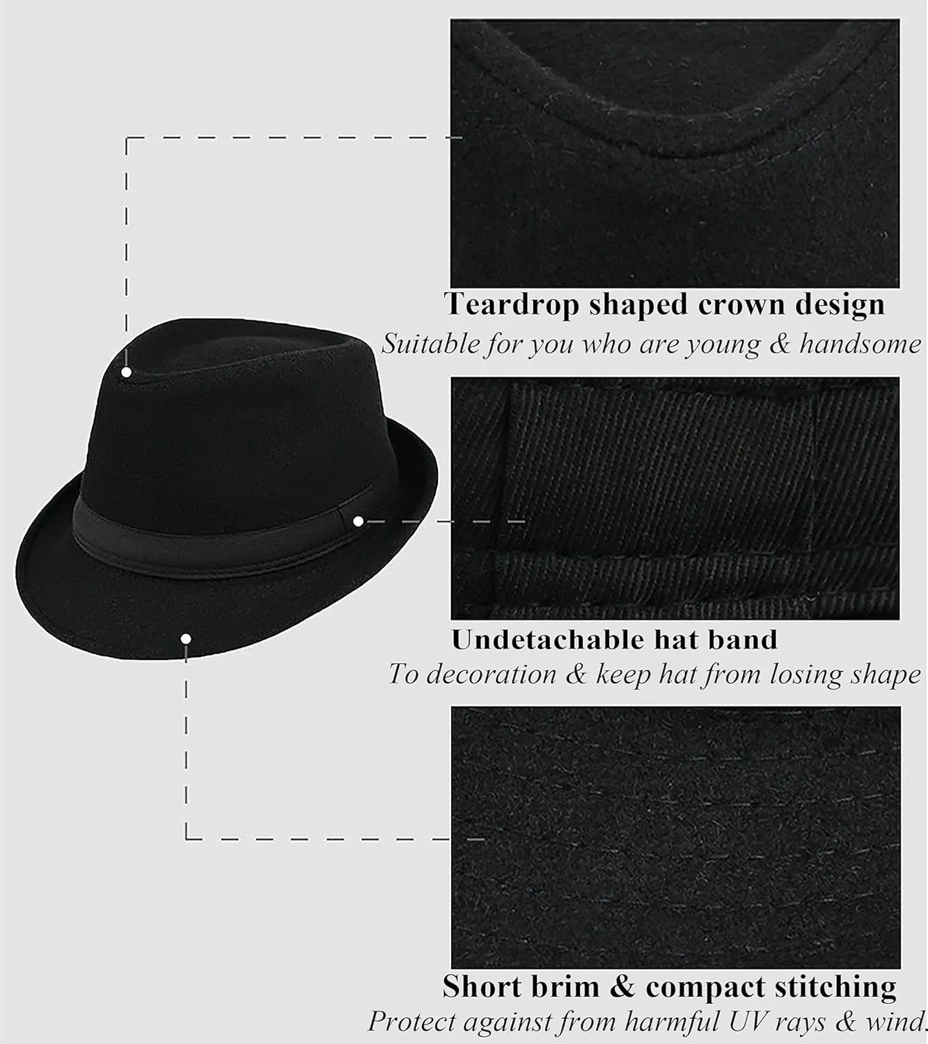 Kids-Felt-Fedora-Trilby-Gangster-Hat Toddler-Boys Panama Derby Manhattan Cuban Hat Jazz-Cap(Size 6 5/8 for 2-5T)
