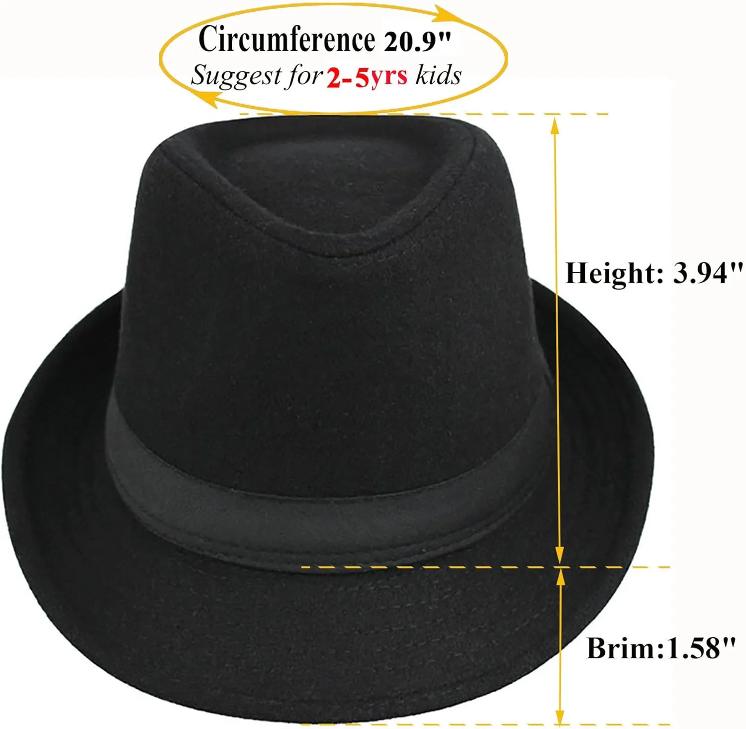 Kids-Felt-Fedora-Trilby-Gangster-Hat Toddler-Boys Panama Derby Manhattan Cuban Hat Jazz-Cap(Size 6 5/8 for 2-5T)