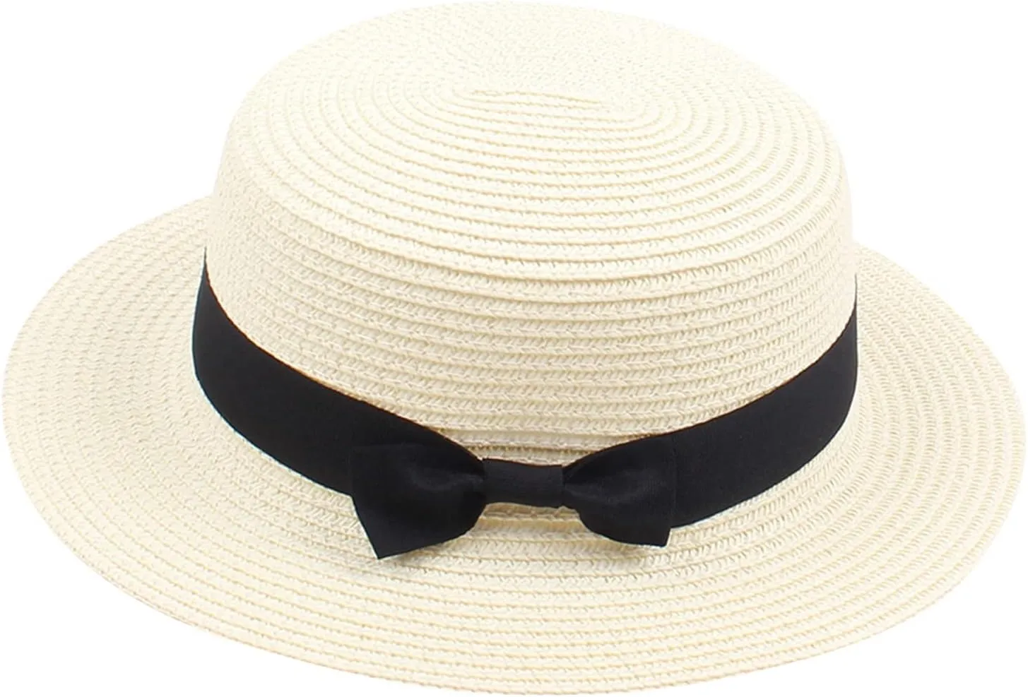 Kids Straw Hat - Summer Bow Fedora Straw Hat Wide Brim Floppy Beach Sun Hat Bucket Hat for Toddler Girls Boys