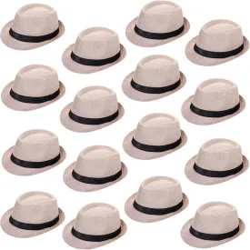 Lasnten 16 Pcs 1920s Hats Bulk for Men Short Brim Sun Panama Hats for Men Women Party Costume, Circumference 60 cm