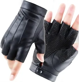 LJCZKA Fingerless Driving PU Leather Gloves Outdoor Sport Faux Half Finger with Anti-Slip Layer Glove for Men Women