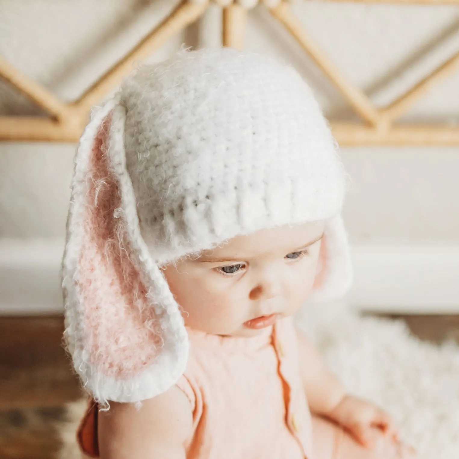 Lop Ear Bunny White Beanie Hat for Babies, Toddlers & Kids