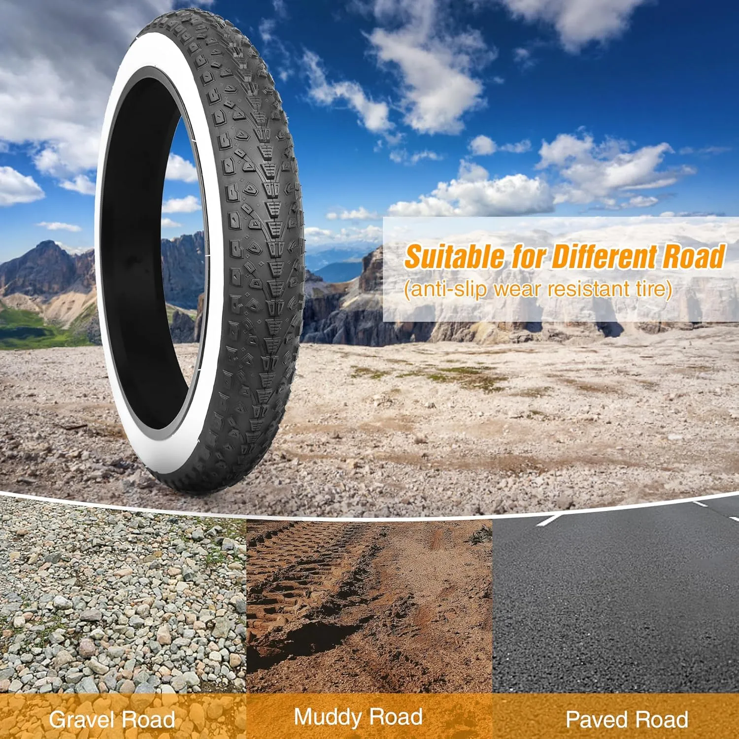 MEGHNA Bike Tire 20/24 x 3.0 inch Mountain Bike Fat Tire 76-406 Foldable Tire Knobby Anti - Slip Replacement for Snow Bike Kids Bike