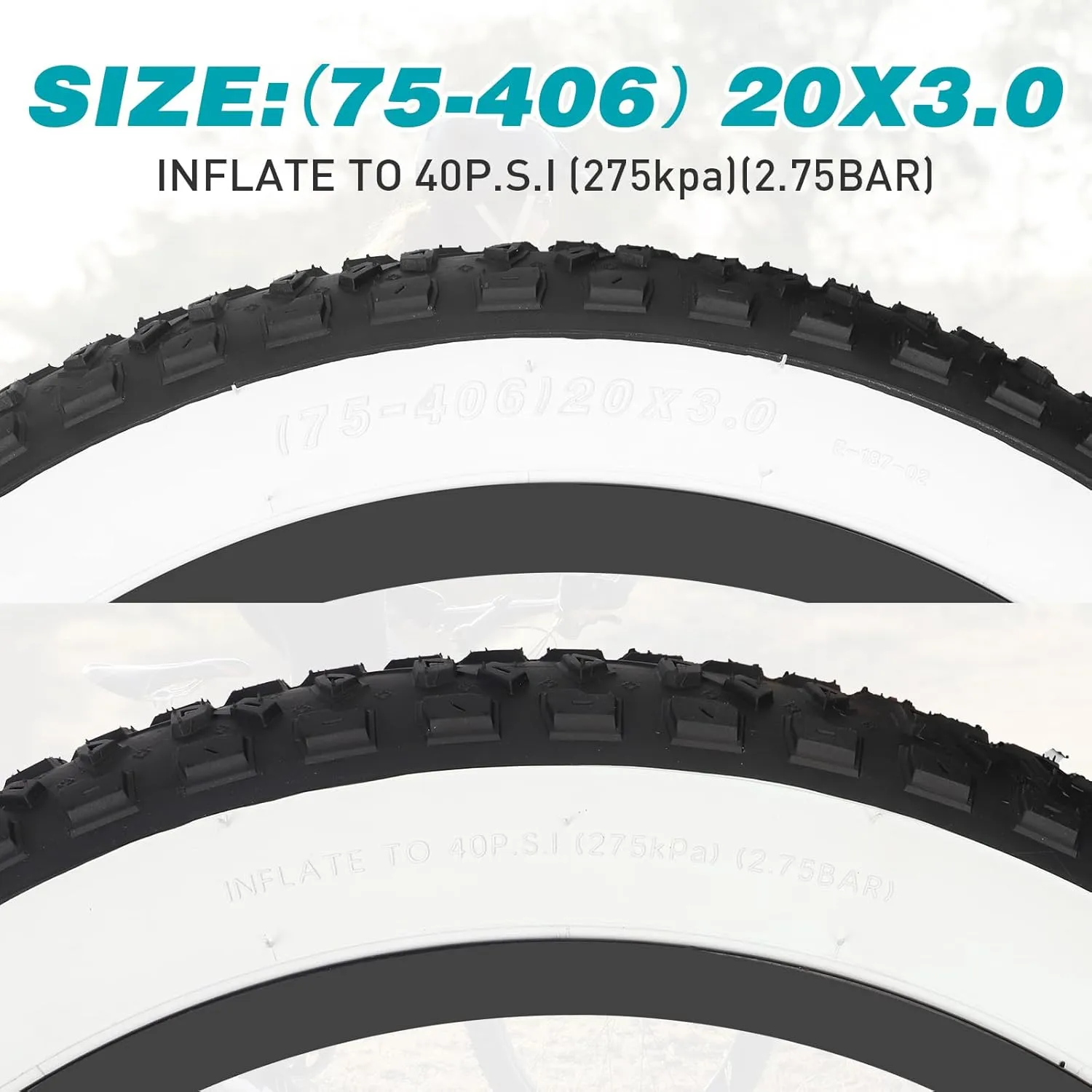 MEGHNA Bike Tire 20/24 x 3.0 inch Mountain Bike Fat Tire 76-406 Foldable Tire Knobby Anti - Slip Replacement for Snow Bike Kids Bike