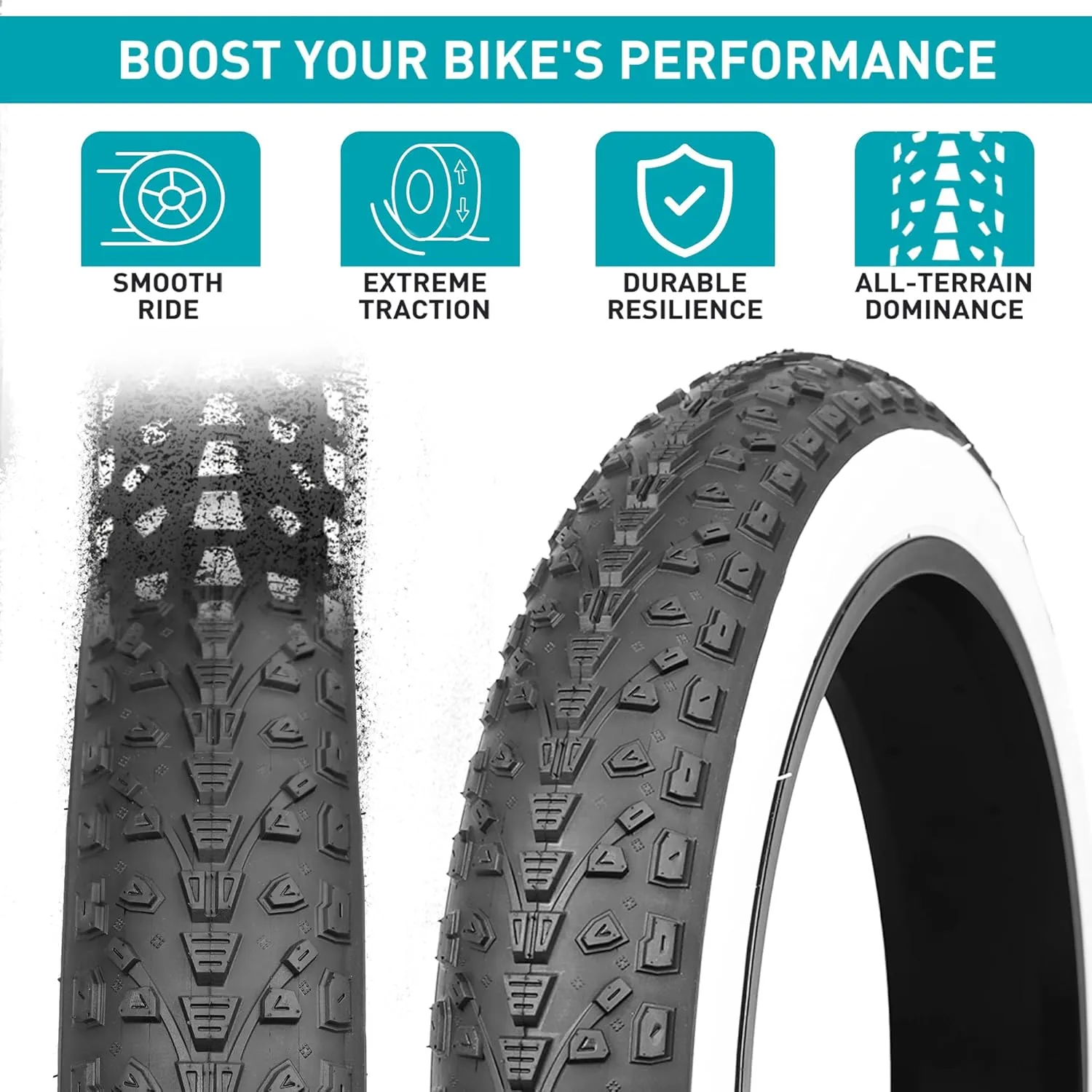 MEGHNA Bike Tire 20/24 x 3.0 inch Mountain Bike Fat Tire 76-406 Foldable Tire Knobby Anti - Slip Replacement for Snow Bike Kids Bike