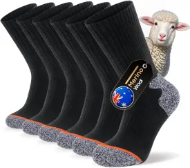 Men's Merino Wool Crew Work Socks, 3 Pairs Moisture Wicking Athletic Socks for Hiking Sports Running