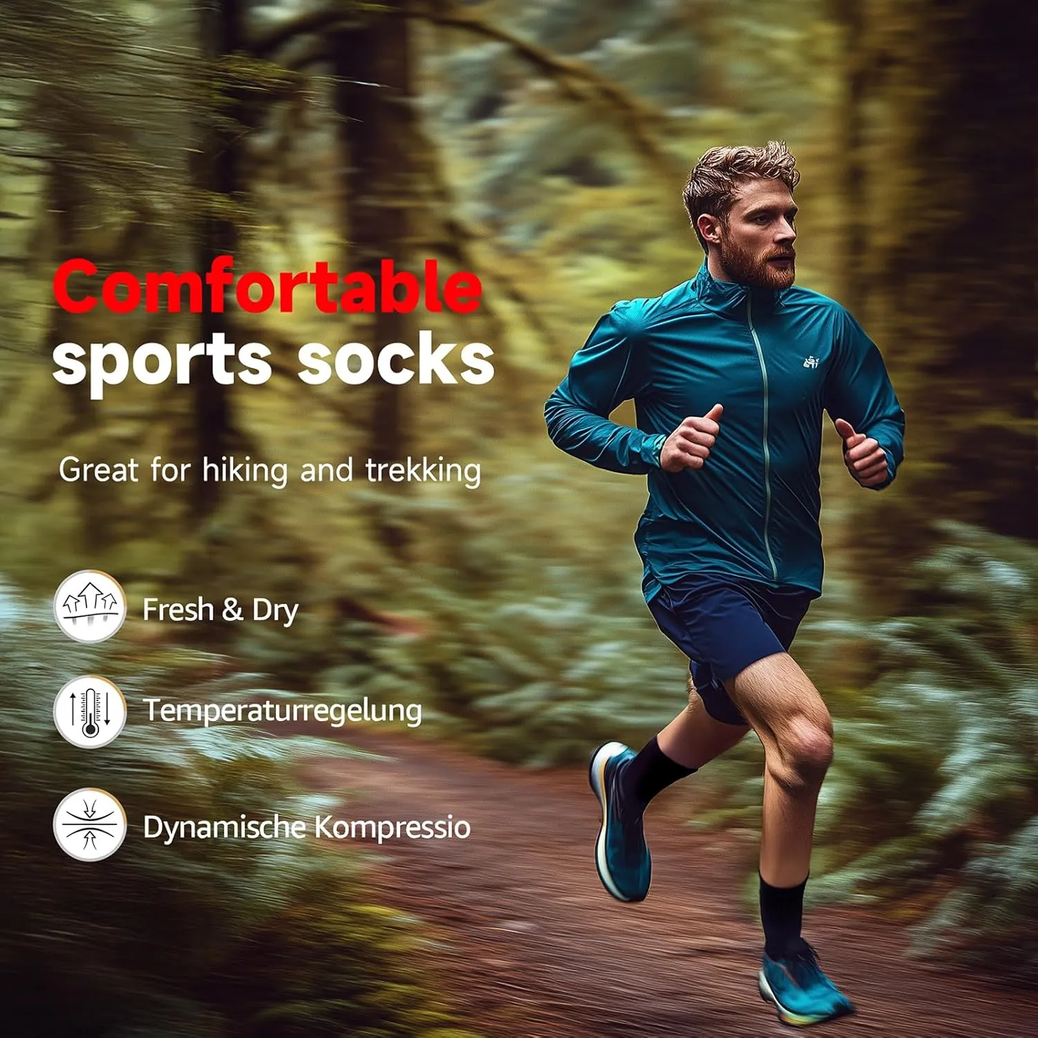 Men's Merino Wool Crew Work Socks, 3 Pairs Moisture Wicking Athletic Socks for Hiking Sports Running