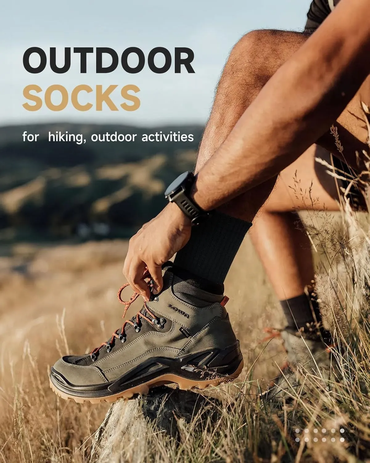 Men's Merino Wool Crew Work Socks, 3 Pairs Moisture Wicking Athletic Socks for Hiking Sports Running