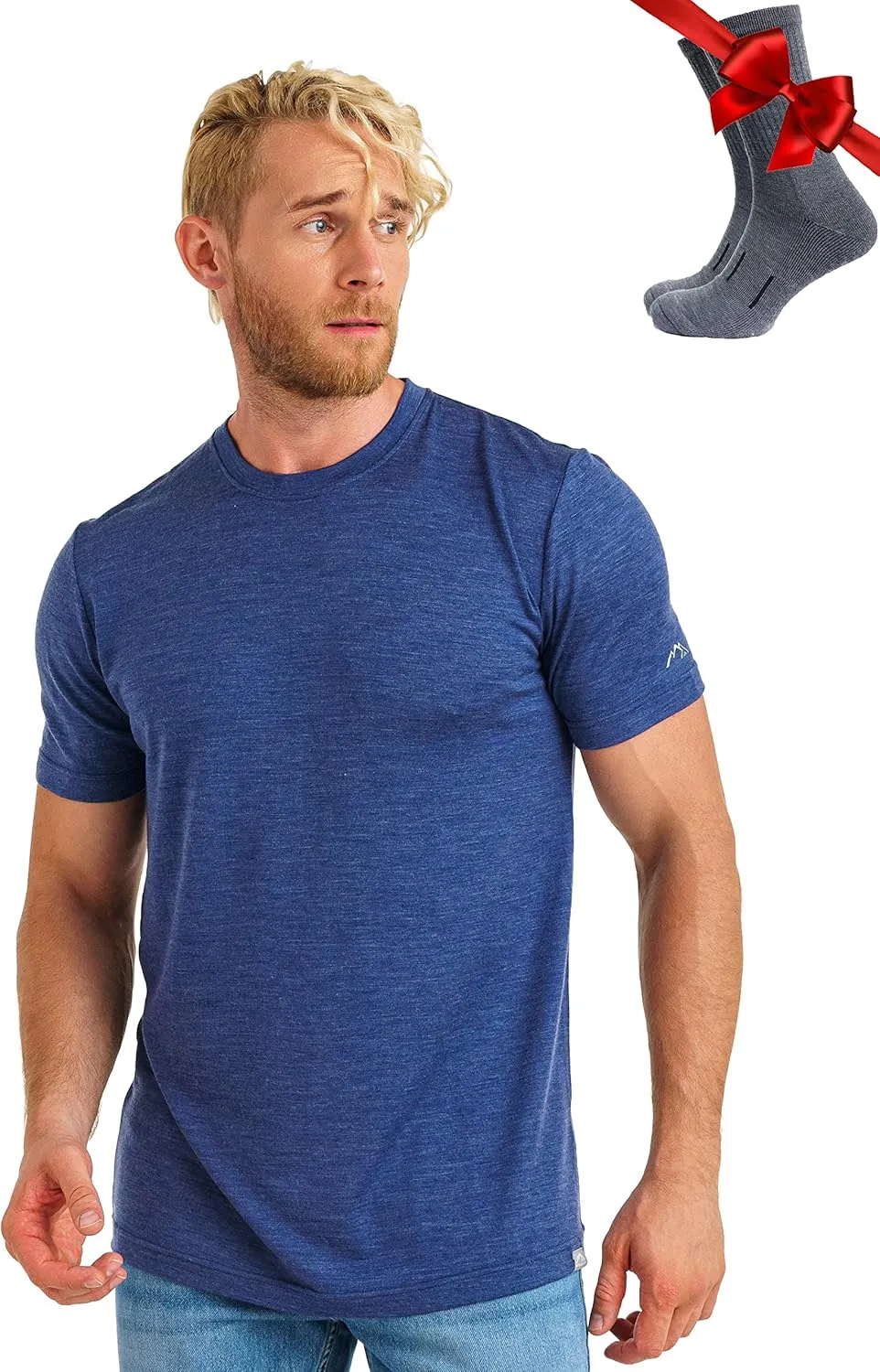 Merino Wool T-Shirt Mens - Merino Wool Undershirt Thermal Shirt for Men and Hiking Socks