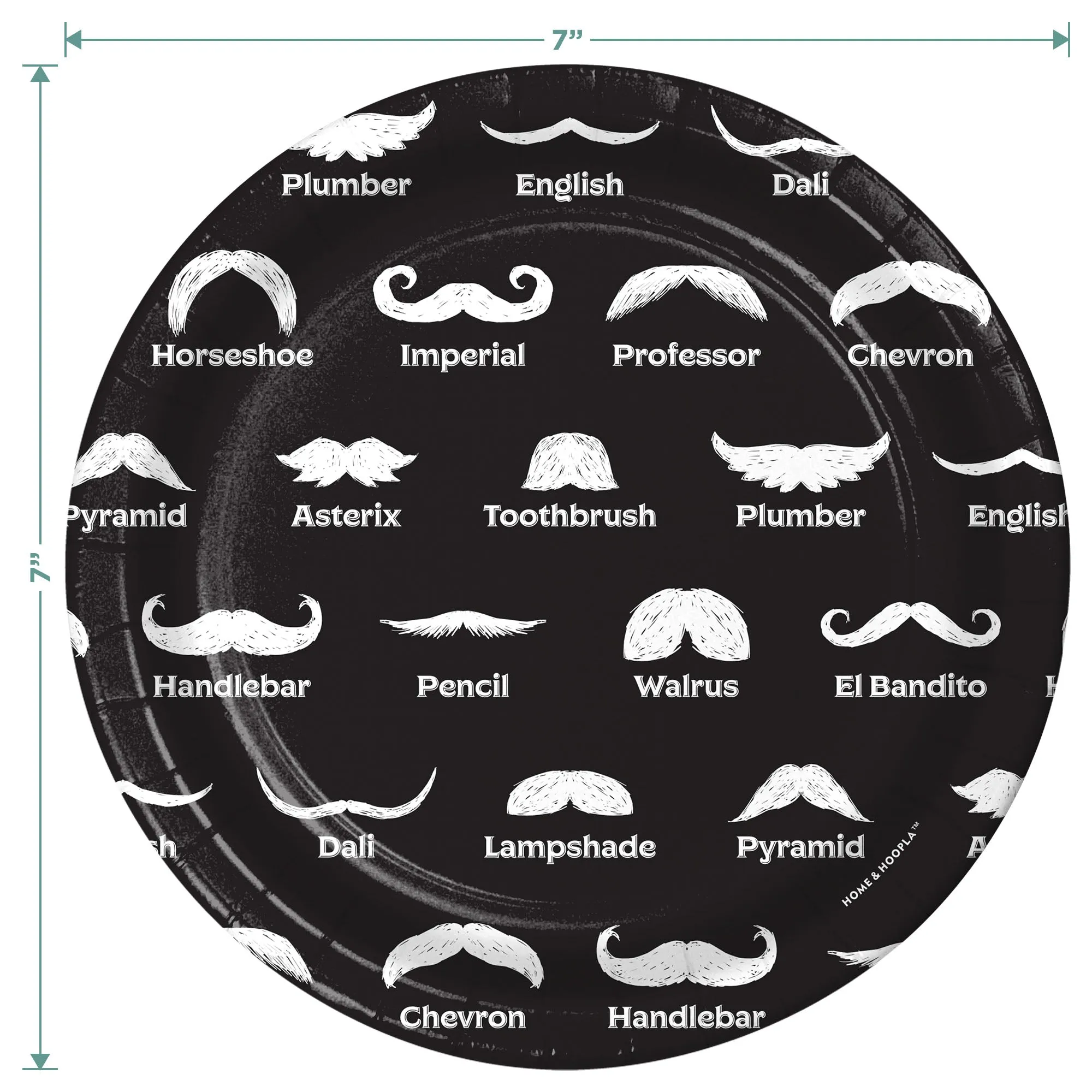 Mustache Party Pack - Black and White Moustache Paper Dessert Plates, Napkins, Table Cover Set, and Balloon Set (Serves 16)